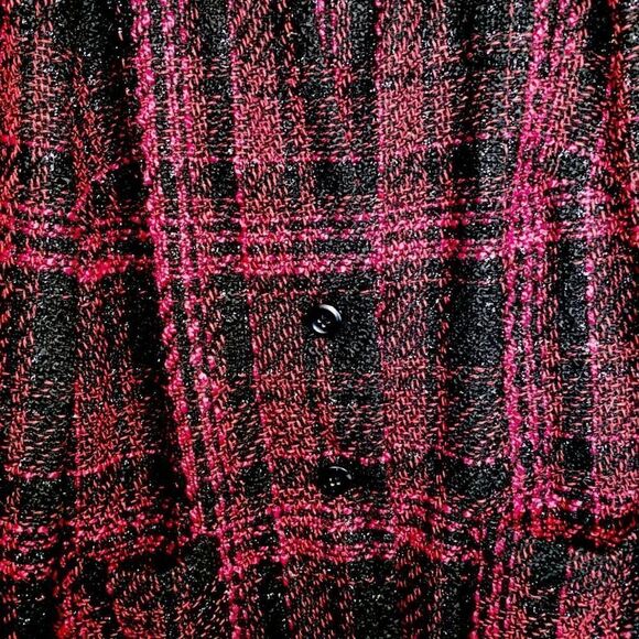 Lane Bryant Tweed Coat Sz 18/20 Black Red Plaid Shimmer Jacket - Picture 7 of 13